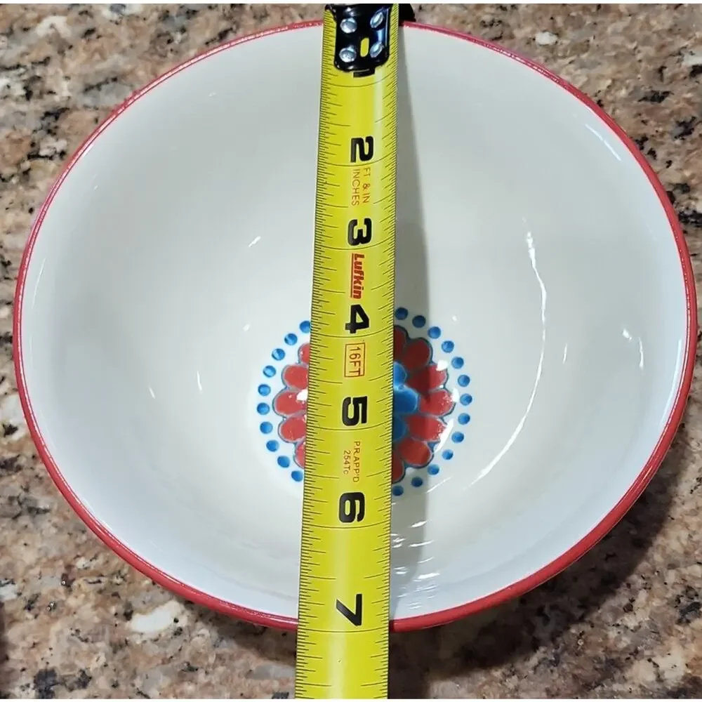 Pier 1 Floral Ceramic Bowls with Red and Blue Accents (Set Of 2)